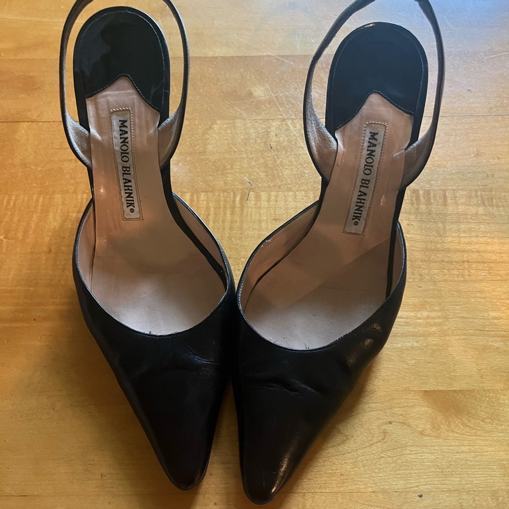 Manolo Blahnik black sling back heels